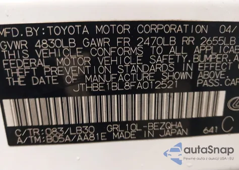2015 Lexus Gs 350 from USA, damaged, VIN JTHBE1BL8FA012521